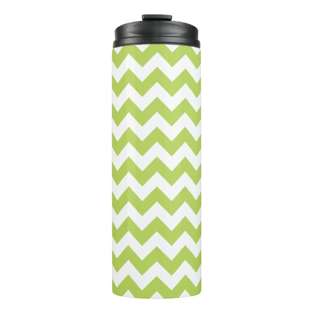 Green Zigzag, grün Zickzack, geometrisches Muster Thermosbecher (Vorderseite)