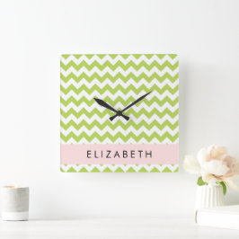 Green Zigzag, grün Zickzack, Ihr Name Quadratische Wanduhr