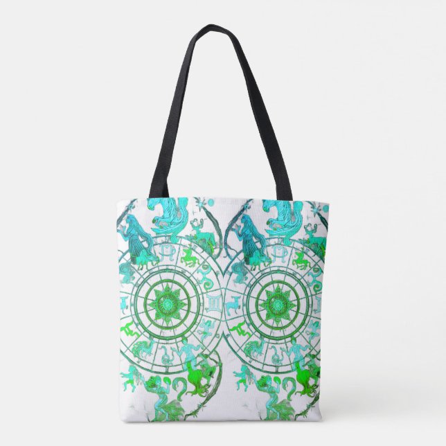 Green Zodiac Astrological Signs  on a Tote Bag (Dos)