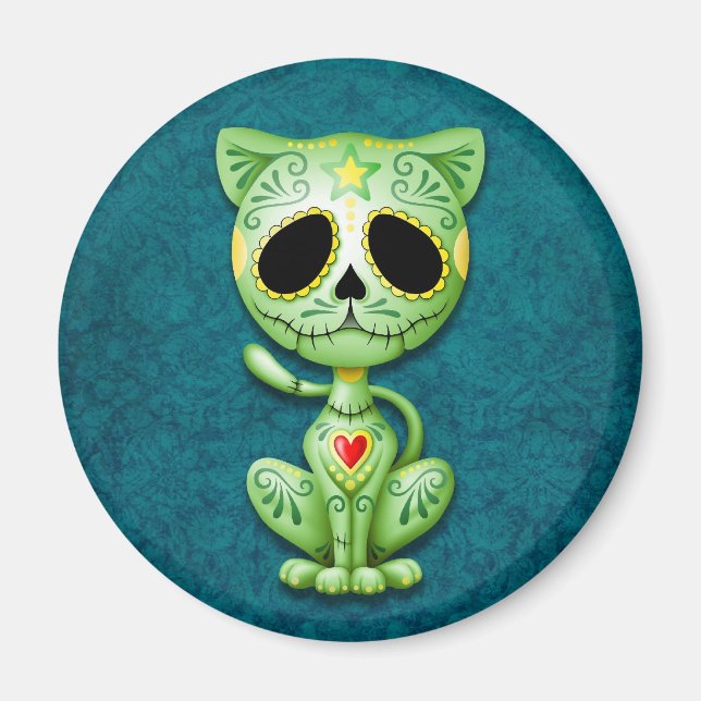 Green Zombie Sugar Kitten Magnet (Vorne)