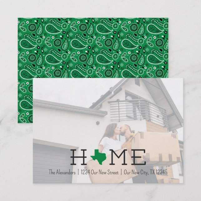 Green ZUHAUSE Texas Moving Ankündigung (Vorne/Hinten)