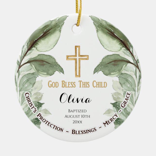 Greenary Personalisiert Christening Baptisse Keramik Ornament (Vorne)