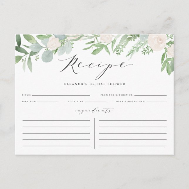 Greenerals Florals Gray Brautparty Rezept Karte (Vorderseite)