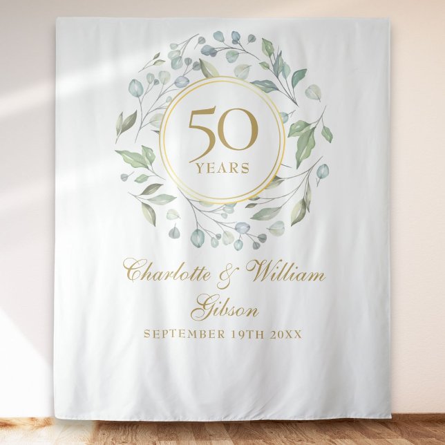 Greenery 50 Jahre Foto Stand Hintergrund Wandteppich (Greenery 50th Anniversary Photo Booth Backdrop)