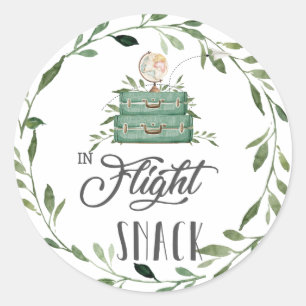 Greenery-Abenteuer-Koffer Im Flug Snack-Geschenk  Runder Aufkleber