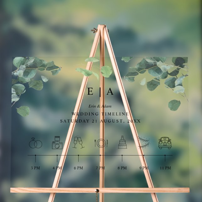 Greenery Acrylic Wedding Sign Wedding Timeline Acrylschild (Neutral)