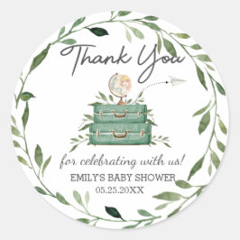 Greenery Adventure Baby Shower Journey Suitcase Runder Aufkleber