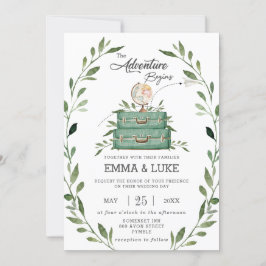 Greenery Adventure Wedding Suitcase Reise Einladung