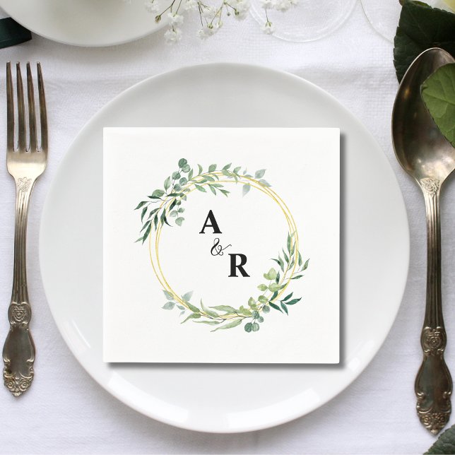 Greenery Ampersand Monogram Wedding Paper Serviette (Von Creator hochgeladen)