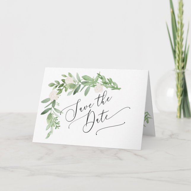 Greenery and Blush Save the Date Card Ankündigung (Vorderseite)