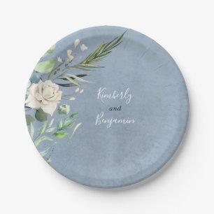 Greenery and Dusty Blue Wedding Pappteller