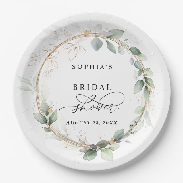 Greenery and Gold Bridal Shower Pappteller (Vorderseite)