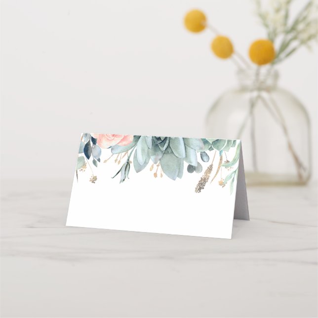 Greenery and Gold Elegante Garden Wedding Platzkarte (Vorderseite)