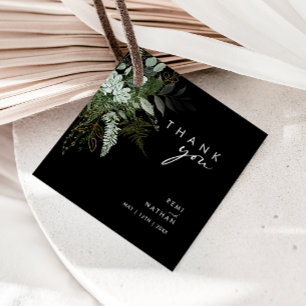 Greenery and Gold Leaf Black Thank You Geschenkanhänger