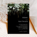 Greenery and Gold Leaf | Black Wedding Invitation Einladung<br><div class="desc">We designed this Greenery and Gold Leaf | black wedding invitation to complete your simple yet elegant boho wedding. It features modern green and white eucalyptus leaf, fern foliage, a succulent flower, and minimal gold foil leaves. These elements give the feel of a whimsical watercolor enchanted forest, perfect for any...</div>