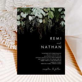 Greenery and Gold Leaf | Black Wedding Invitation Einladung
