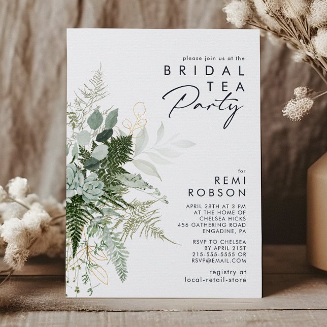 Greenery and Gold Leaf Bridal Tea Party Einladung (Von Creator hochgeladen)