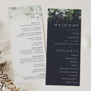 Greenery and Gold Leaf   Dark Navy Wedding Program Programm