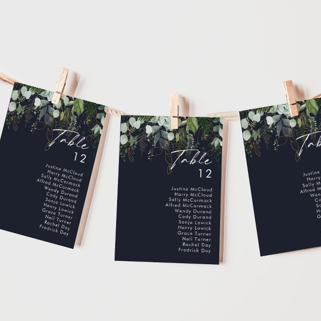 Greenery and Gold Leaf | Navy Table Number Chart (Von Creator hochgeladen)