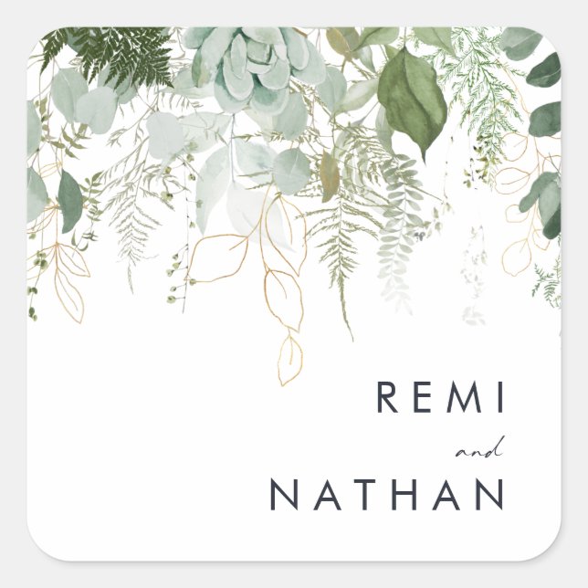 Greenery and Gold Leaf Wedding Umschlag Aufkleber (Vorderseite)