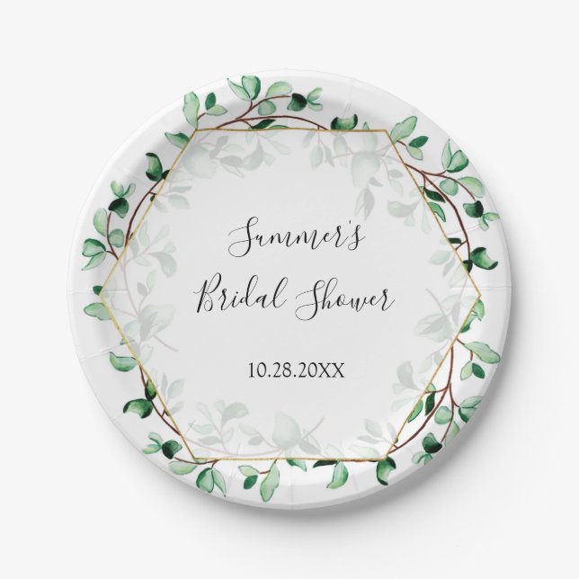 Greenery and Gold Textures Brautparty | Hochzeit Pappteller (Vorderseite)