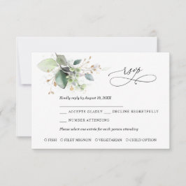 Greenery and Gold Wedding RSVP Card Karte