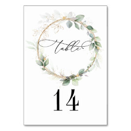 Greenery and Gold Wedding Table Card Tischnummer