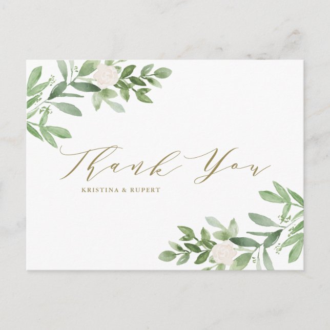 Greenery and White Blume - Goldene Hochzeit Vielen Postkarte (Vorderseite)