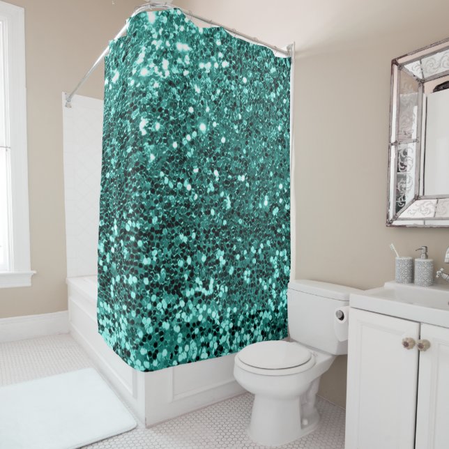 Greenery Aqua MintTiffany Imitate Glitzer Sequin G Duschvorhang (Beispiel)
