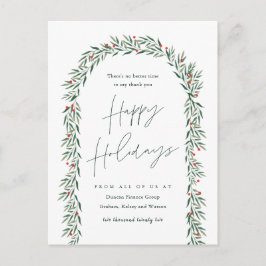 Greenery Arch Moderne Script Business Holiday Card Feiertagspostkarte