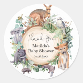 Greenery Australian Wild Animals Baby Shower Runder Aufkleber