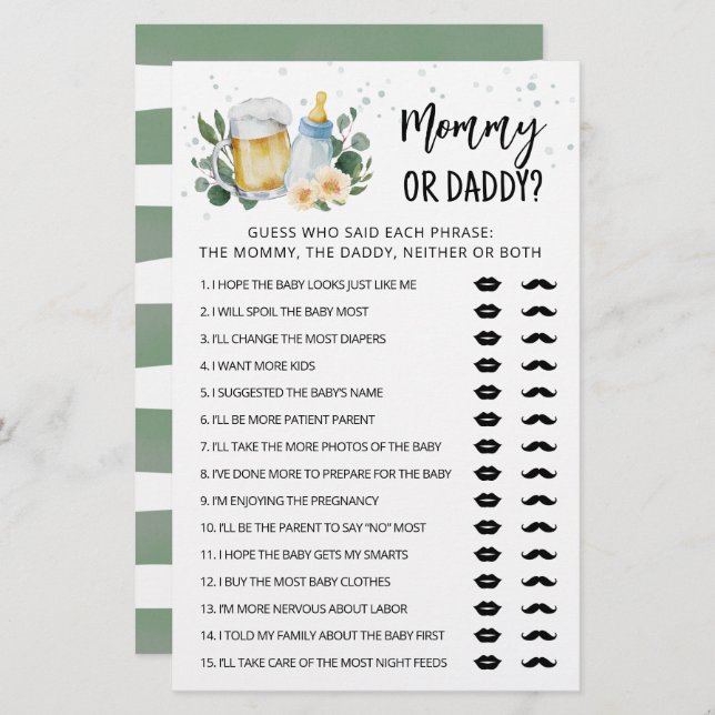 Greenery Baby bricht Mami oder Daddy Game (Vorne/Hinten)