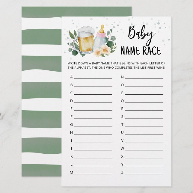 Greenery Baby Is Brewing Baby Name Race Game pink (Vorne/Hinten)