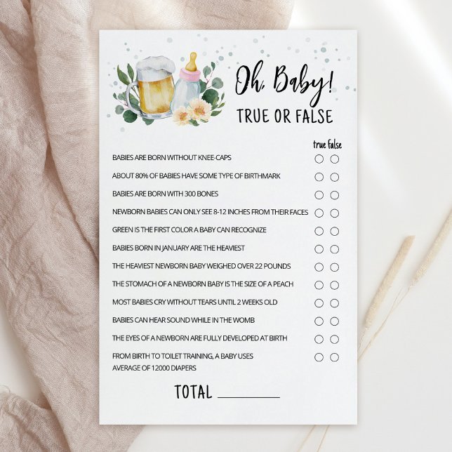 Greenery Baby Is Brewing Wahr-oder-Falsch-Spiel Ro (Greenery and Beer Baby Brewing Baby Shower Oh Baby True or False Game)