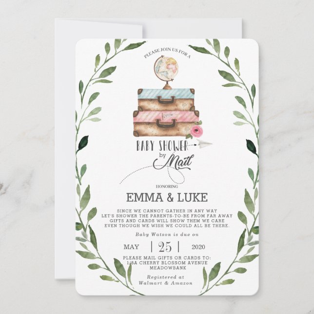 Greenery Baby Shower by Mail Long Distance Girl Einladung (Vorderseite)