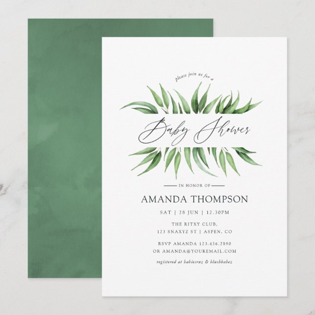 Greenery Baby Shower Einladung (Vorne/Hinten)