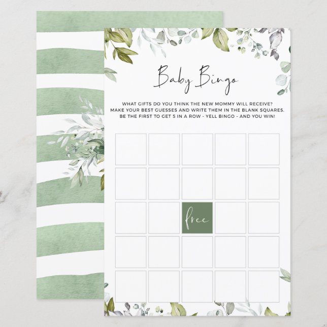 Greenery Baby Shower Game - Baby BINGO (Vorne/Hinten)
