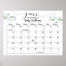Greenery Baby Shower Guess Due Date Calendar