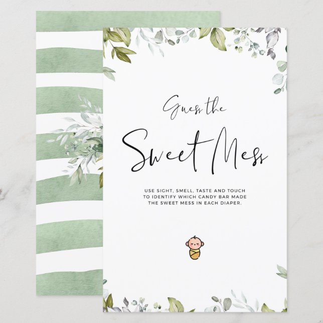 Greenery Baby Shower Mini Sign Ratschlag Sweet Mes (Vorne/Hinten)