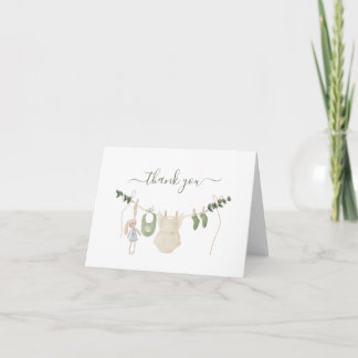 Greenery Baby Shower Party Boho Baby Clothesline Dankeskarte