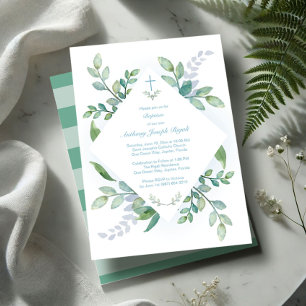 Greenery Baptism Invitations Boy Einladung