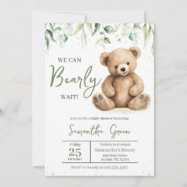 Greenery Bear Baby Shower Einladung