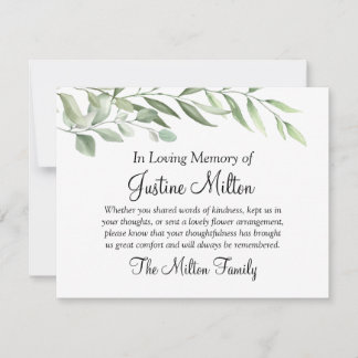 Greenery Blätter Beileid Vielen Dank Note Card Dankeskarte