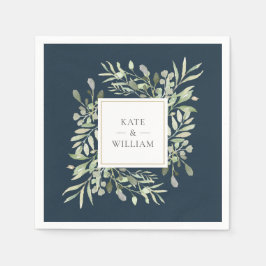 Greenery Blätter Deep Sea Blue Serviette