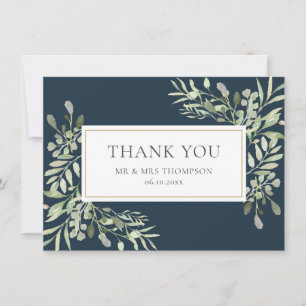 Greenery Blätter Deep Sea Blue Wedding Vielen Dank Dankeskarte