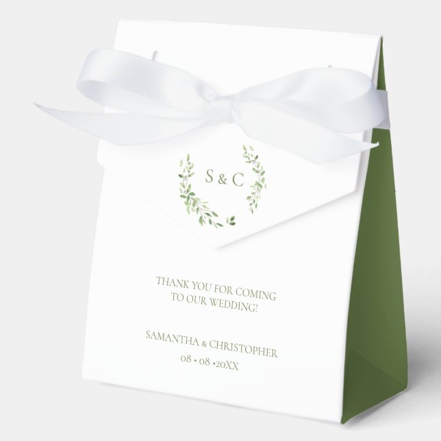 Greenery Blätter Elegant Monogram Wedding custom Geschenkschachtel (Vorderseite)