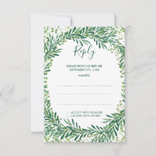 Greenery-Blätter Monogramm-Antwortkarten RSVP Karte