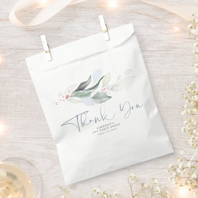 Greenery Blätter Rose Gold Dusty Blue Vielen Dank Geschenktütchen (Ausgeschnitten)