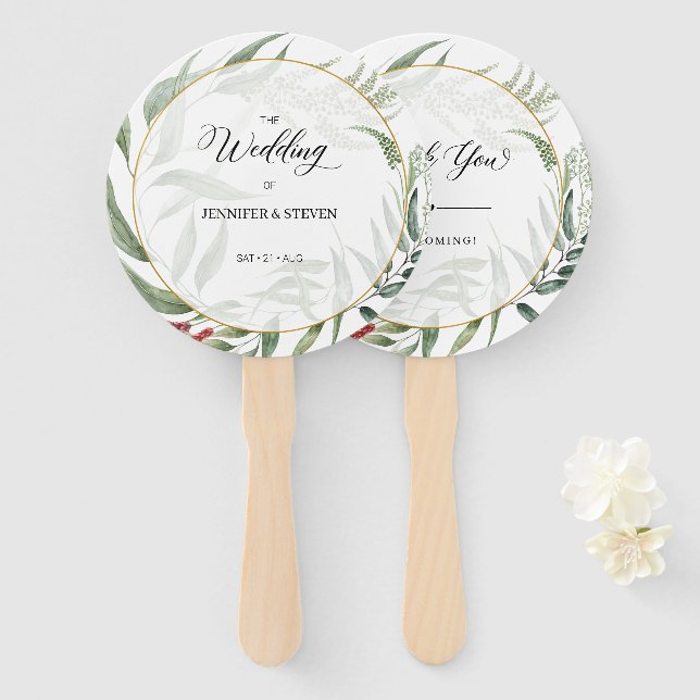 Greenery Blätter Wreath Wedding Willkommen Fächer (Vorne und Hinten)