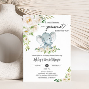 Greenery Bloral White Elephant Baby Dusche Einladung